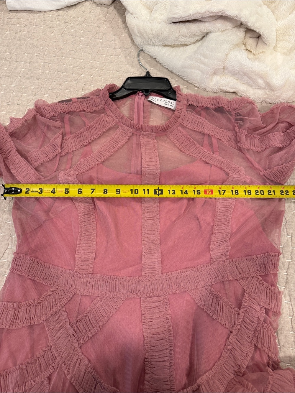 Mac Duggal Mauve Pink Lace-Trim Midi Dress - Picture 15 of 15